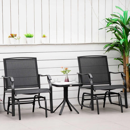 3 Piece Patio Glider Set, Breathable Mesh Seat, Glass Top Table, Black Outdoor Gliders at Gallery Canada