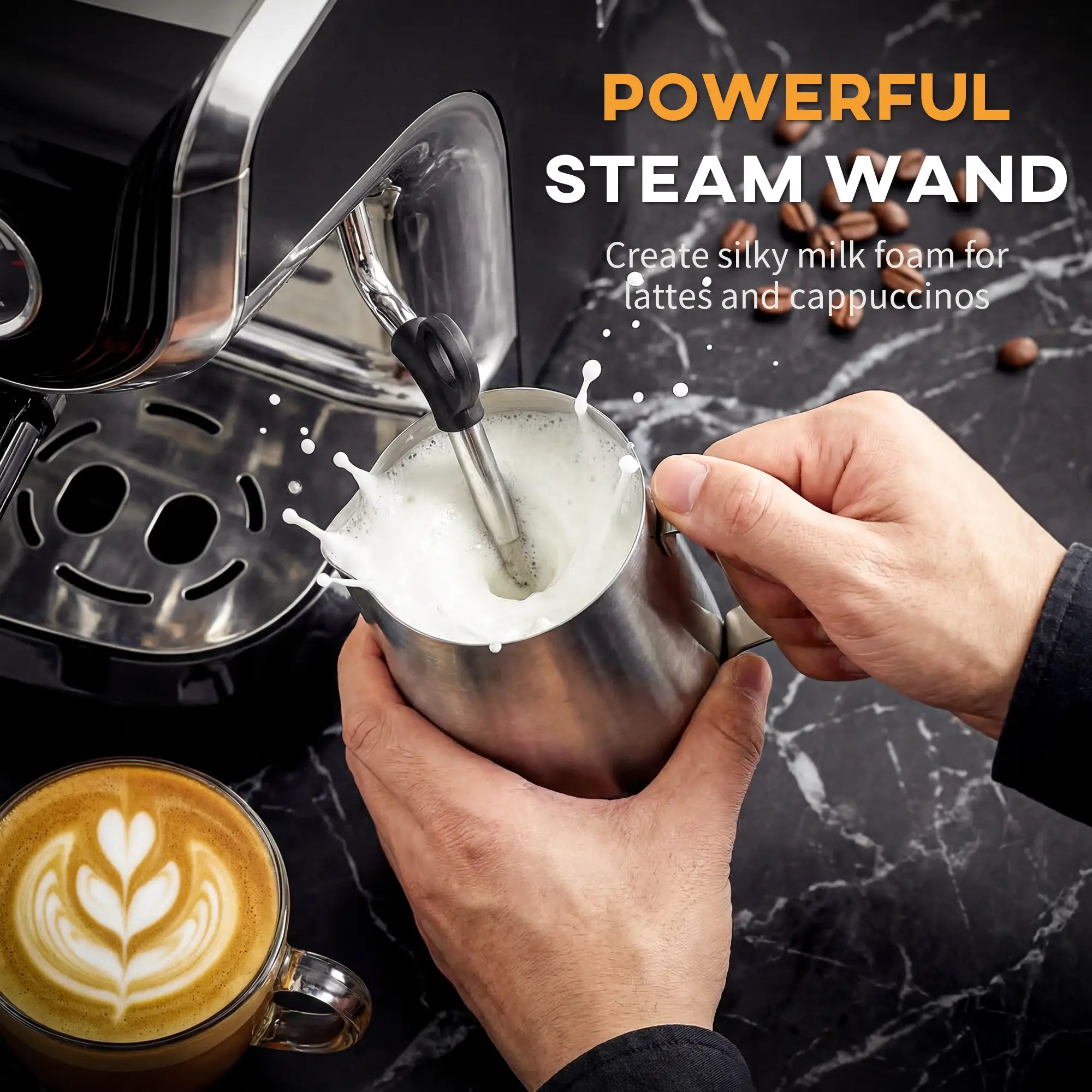 15 Bar Espresso Machine With Grinder & Milk Frother, Stainless Steel, Black Small Kitchen Appliances at Gallery Canada