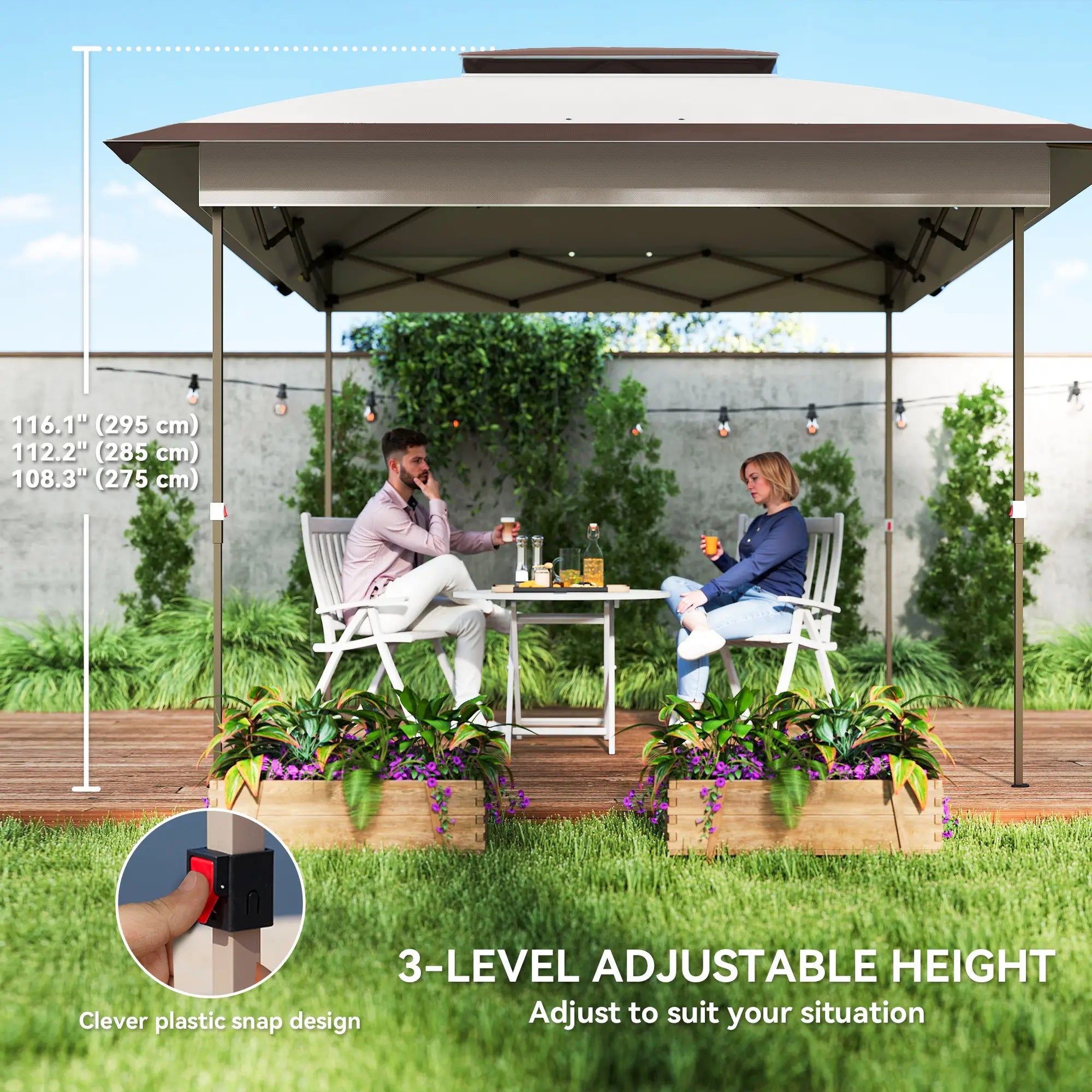 12' x 12' Pop Up Canopy, Sun Shade Tent, Mesh Sidewalls, Beige, Dark Brown Pop Up Canopies at Gallery Canada