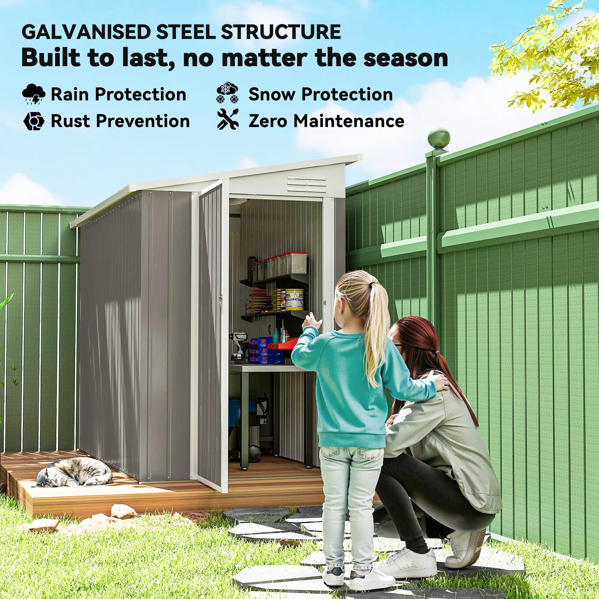 4' x 8' Outdoor Storage Shed, Metal Tool Shed, Lockable Door, Light Grey Sheds at Gallery Canada