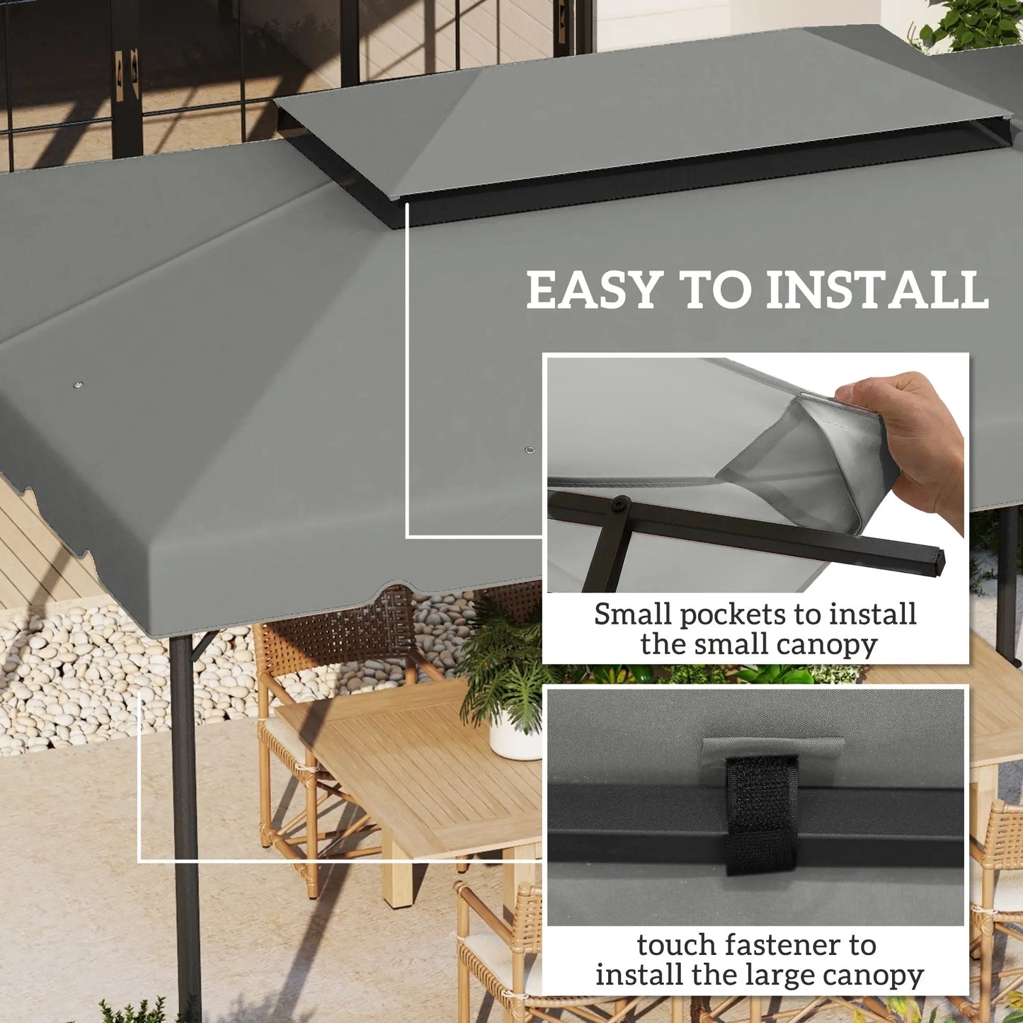13' x 10' Gazebo Replacement Canopy, Double Vented Roof, Grey Gazebo Canopy Replacement at Gallery Canada