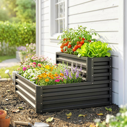 2 Tier Raised Garden Bed, 47" x 40" x 23", Galvanized Steel, Dark Grey Galvanized Planter Boxes at Gallery Canada