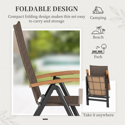 Folding Wicker Patio Dining Chair, 5-Level Reclining, Wooden Armrests, Brown Patio Chairs at Gallery Canada