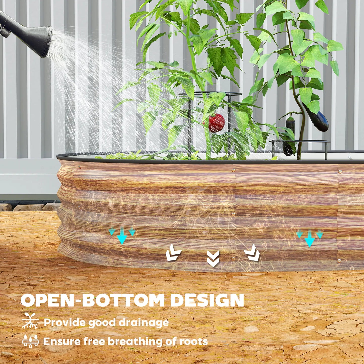 5' x 3' x 1' Galvanized Raised Garden Bed, Brown Wood Effect, Brown