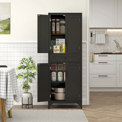 Freestanding Storage Cabinet, Kitchen Pantry, 2 Shelves, 4 Doors, Black Kitchen Pantry Cabinets at Gallery Canada
