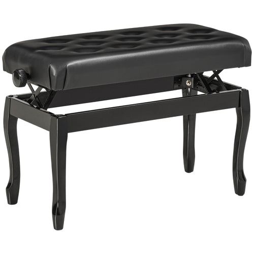 Adjustable Height Piano Bench Stool, PU Leather Button Tufted Padded Keyboard Seat with Rubber Wood Legs, Black