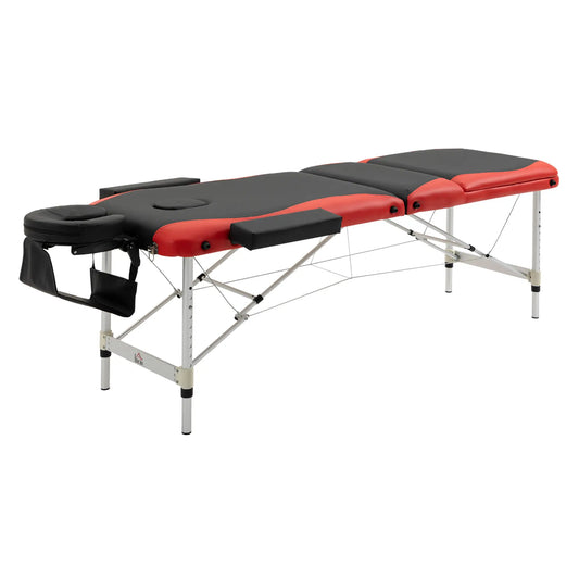 85" Foldable Massage Table, 3 Section, Salon Spa Facial Couch Bed, Black/Red Portable Massage Tables Red and Black at Gallery Canada