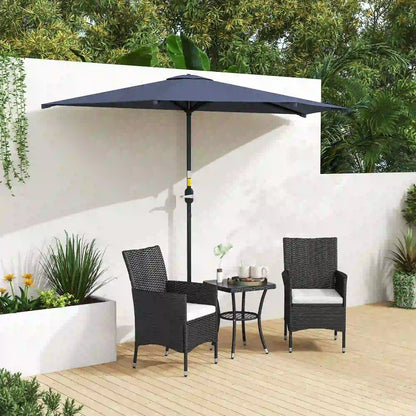 9.8ft Half Umbrella, Semi Round Patio Parasol, Crank Handle, Top Vent, Dark Blue Half Round Umbrellas at Gallery Canada
