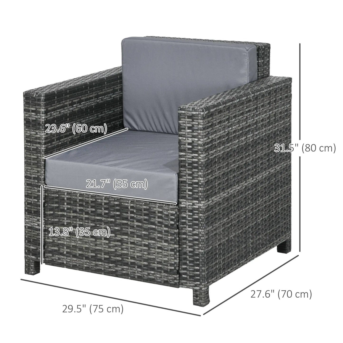 Outdoor Rattan Sofa, Patio Wicker Armchair with Cushions, Grey Patio Chairs at Gallery Canada