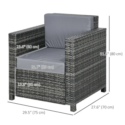 Outdoor Rattan Sofa, Patio Wicker Armchair with Cushions, Grey Patio Chairs at Gallery Canada