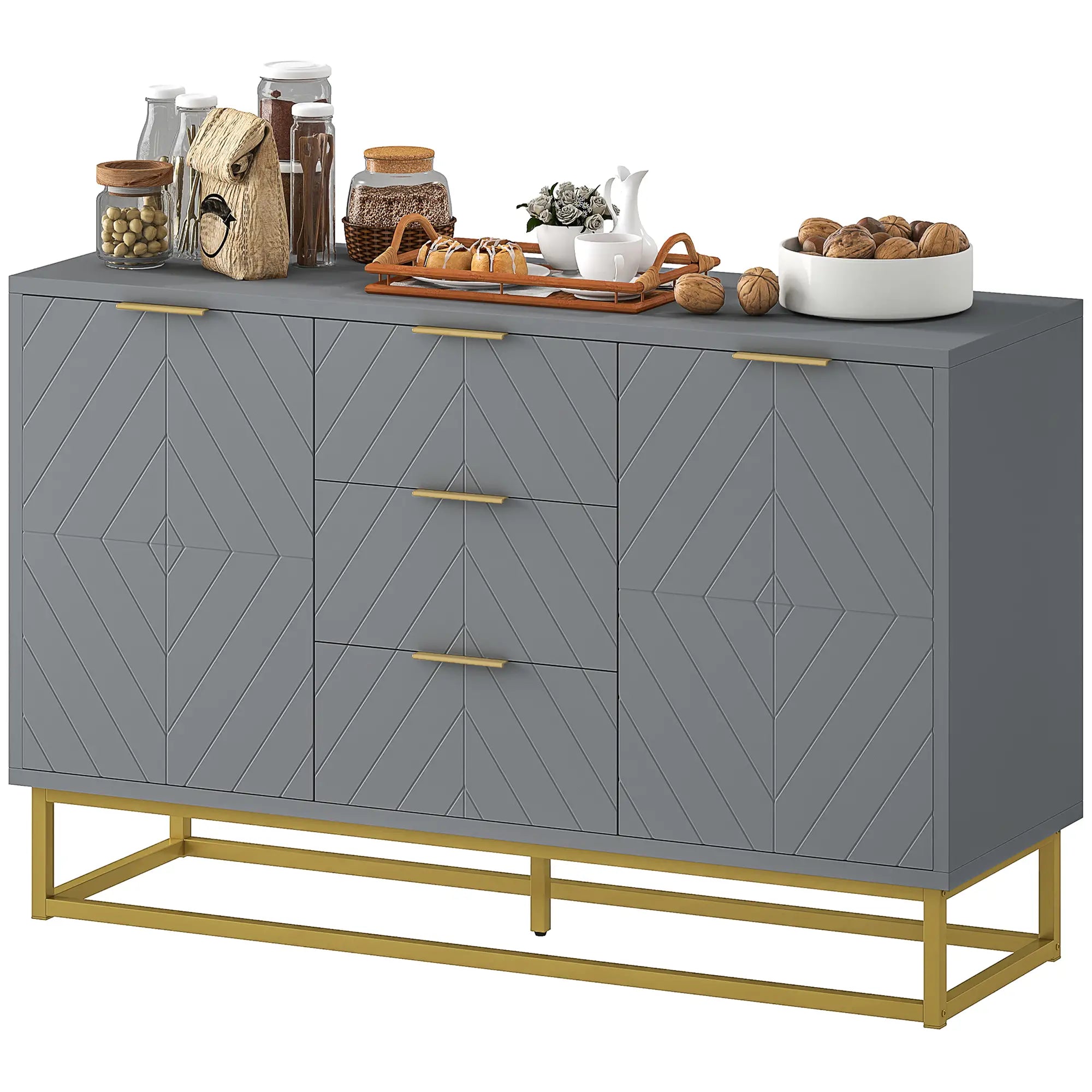 Sideboard Storage Cabinet, 3 Drawers, Adjustable Shelves, Grey Bar Cabinets Grey at Gallery Canada