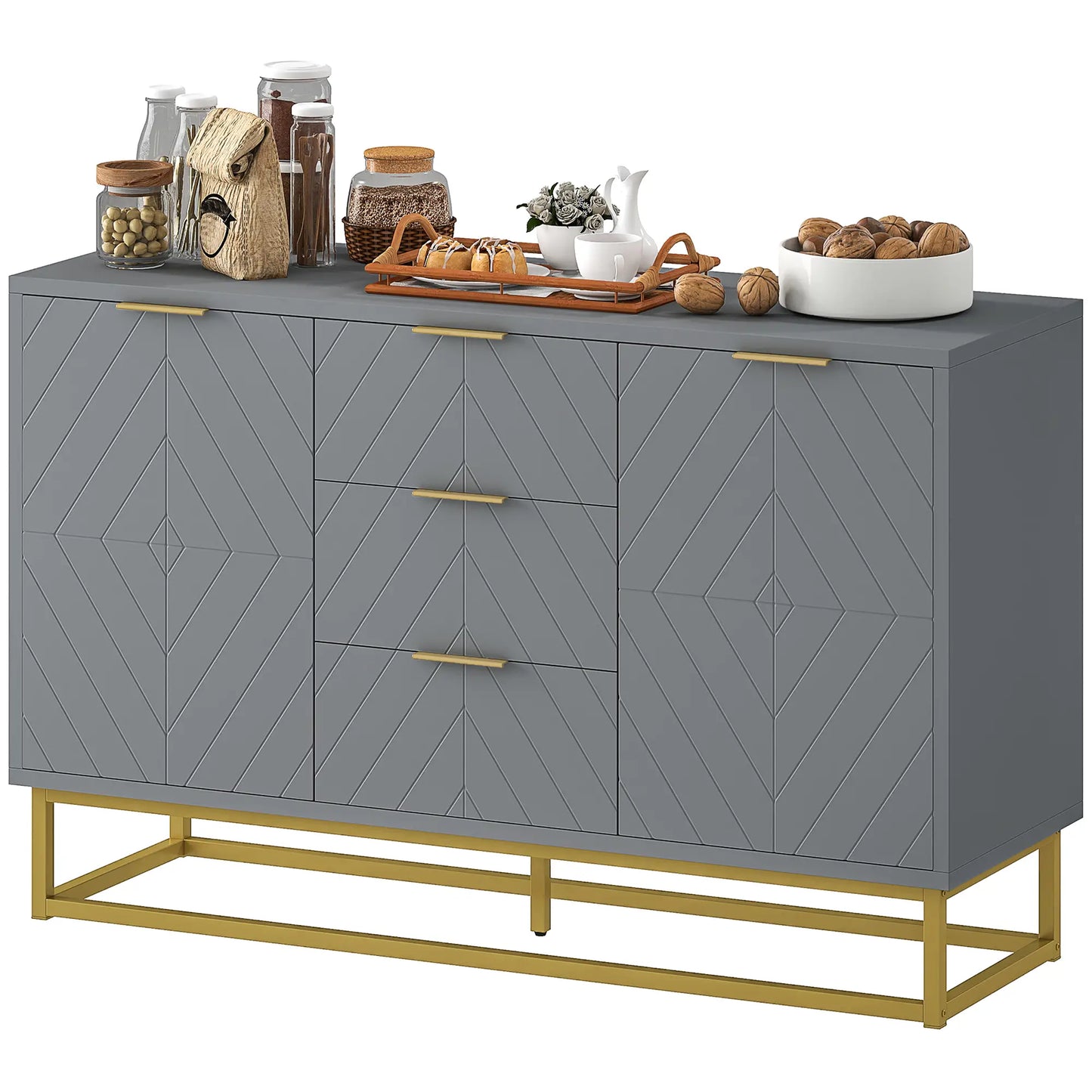 Sideboard Storage Cabinet, 3 Drawers, Adjustable Shelves, Grey Bar Cabinets Grey at Gallery Canada