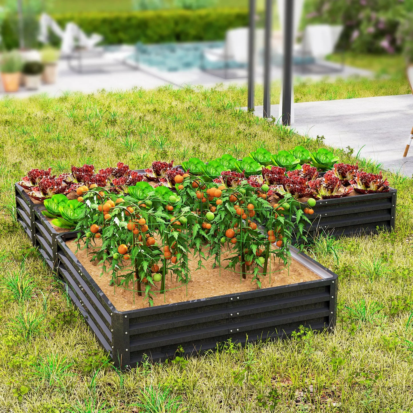 Steel Raised Garden Bed, Set of 5, 8x8x1ft, Dark Grey Raised Garden Beds at Gallery Canada