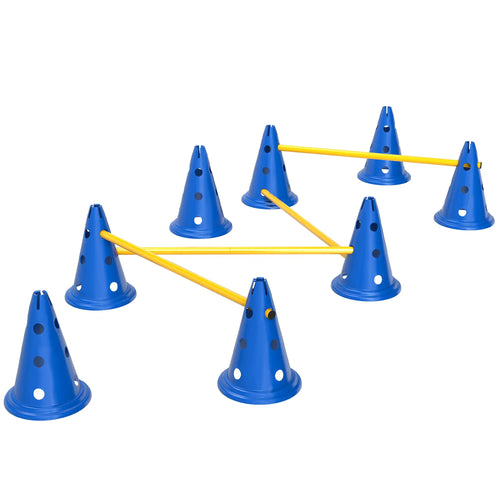 Dog Agility Hurdle Cone Set, Adjustable Obstacle Course, 8 Cones & 8 Poles, Blue