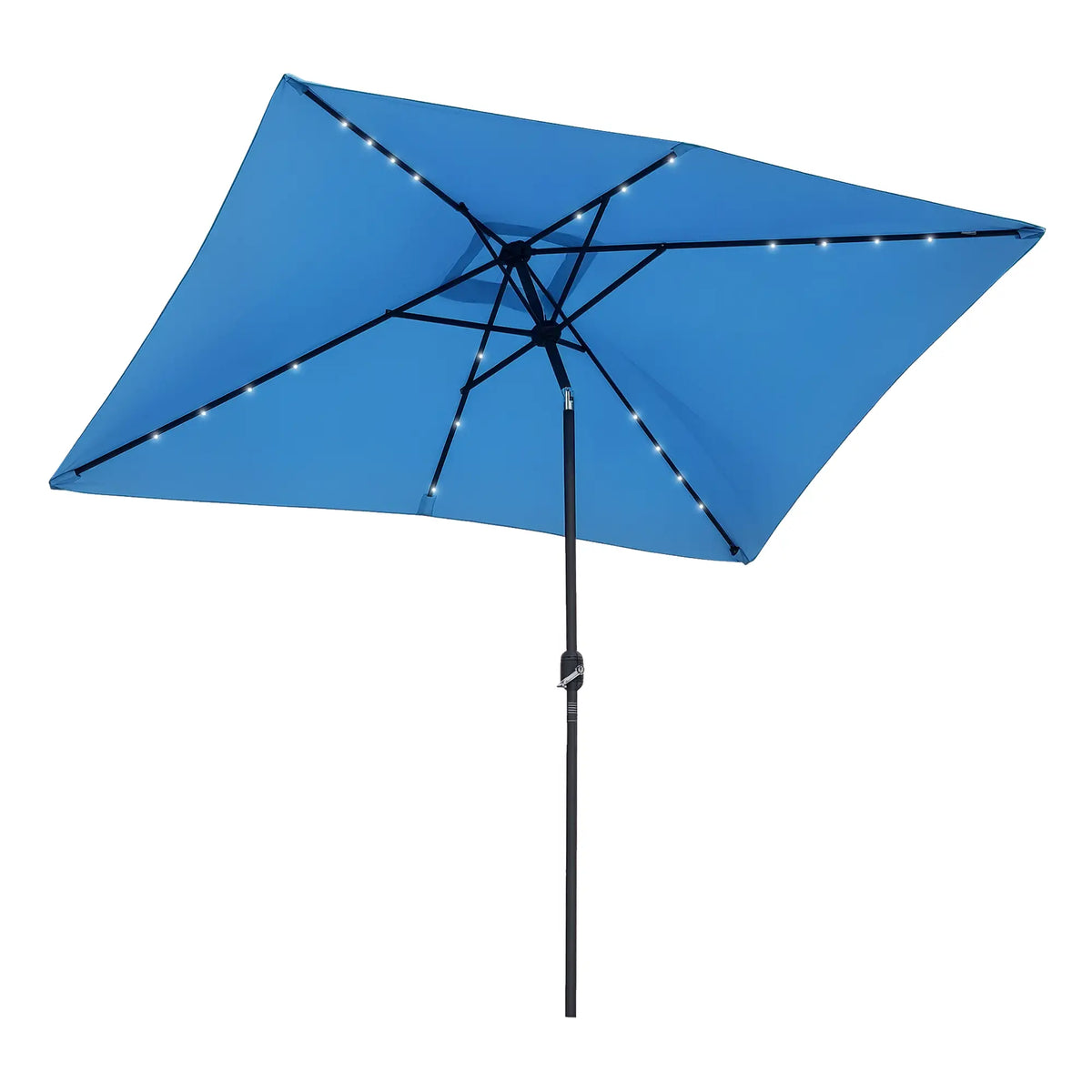 6' X 10' Rectangular Patio Umbrella, 22 LED Solar Lights, Tilt, Light Blue