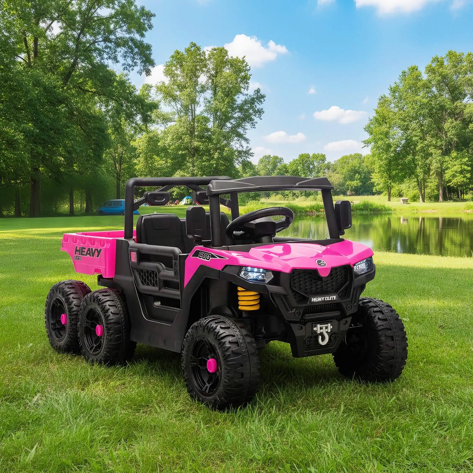 24V 4WD Kids Ride On Truck, 6 Wheels, 2 Seater, Remote, Dump Bed, Pink Electric Toy Cars at Gallery Canada
