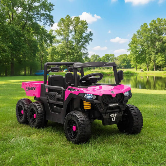 24V 4WD Kids Ride On Truck, 6 Wheels, 2 Seater, Remote, Dump Bed, Pink Electric Toy Cars Pink at Gallery Canada
