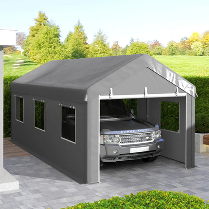 10' x 20' Heavy Duty Carport, Portable Garage, 6 Mesh Windows, 2 Doors, Grey Car Shelters at Gallery Canada