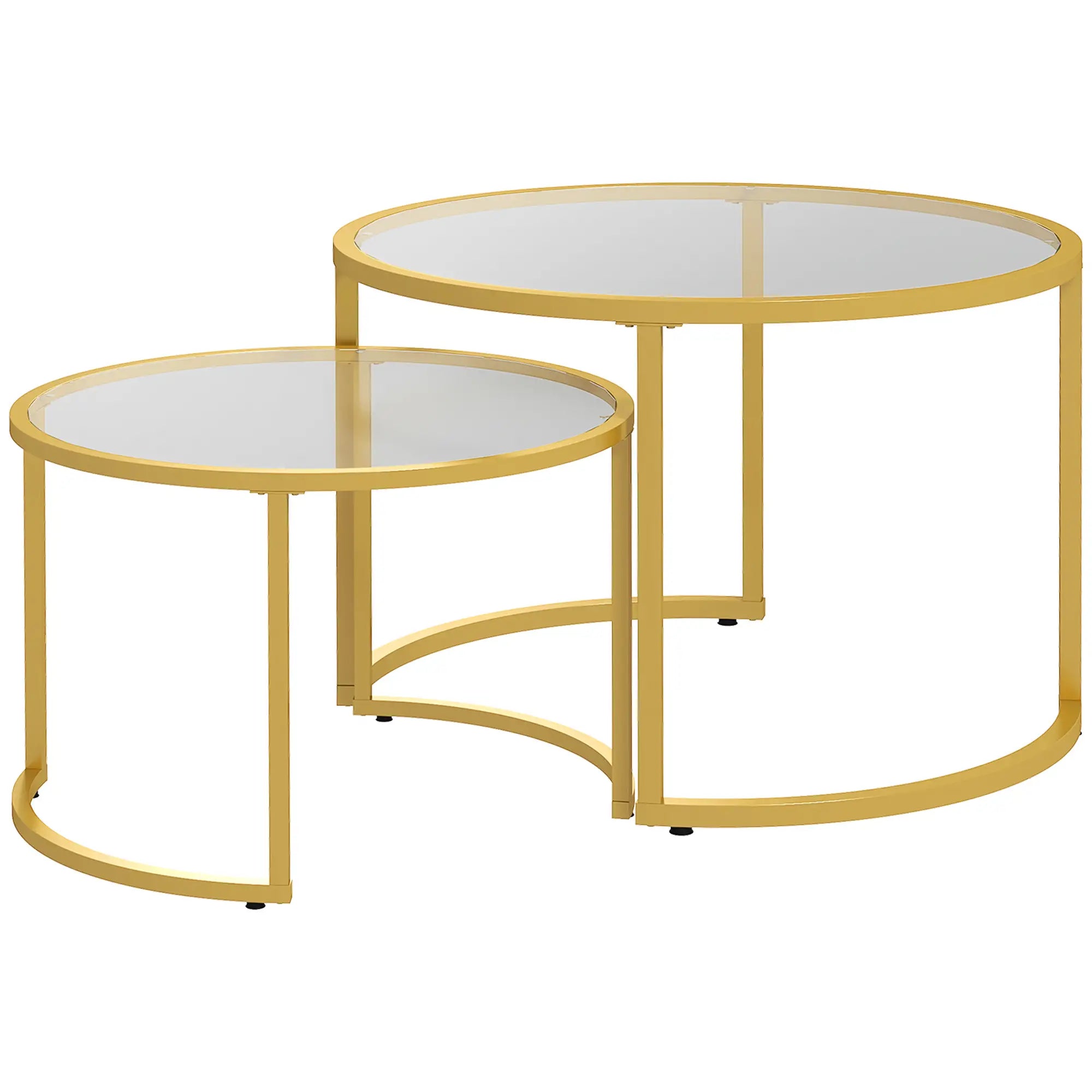 Round Coffee Table Set, Tempered Glass Top, Steel Frame, Gold Coffee Tables at Gallery Canada