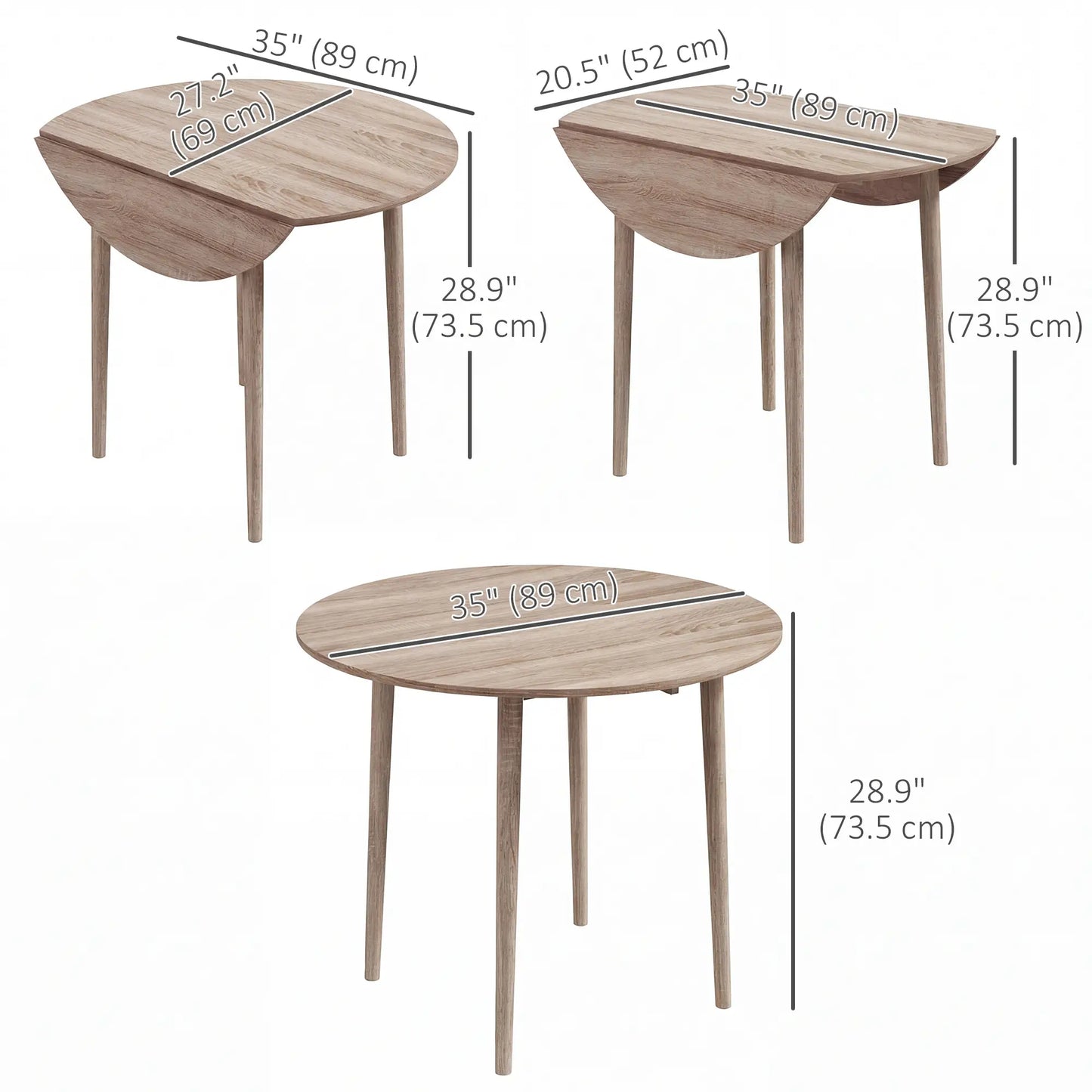 Round Folding Dining Table, Drop Leaf Kitchen Table, Wood Legs, Oak Dining Tables at Gallery Canada