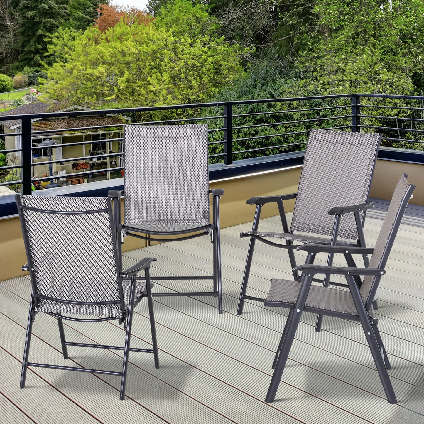 4-Piece Folding Chair Set, Outdoor Furniture with Armrests, Grey Patio Chairs at Gallery Canada