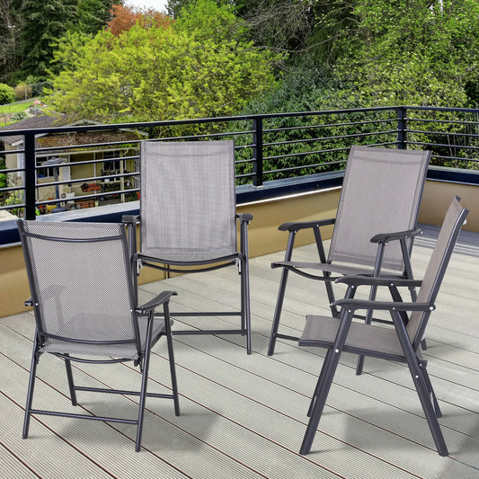 4-Piece Folding Chair Set, Outdoor Furniture with Armrests, Grey Patio Chairs Grey, Black at Gallery Canada