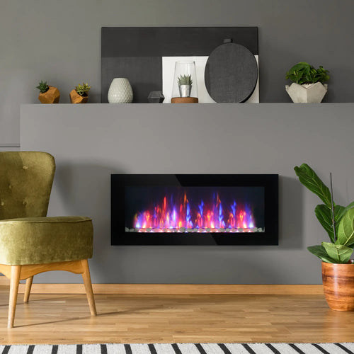 Wall Mounted Fireplace, 41 Inch, Electric with LED Flame Effect, Black