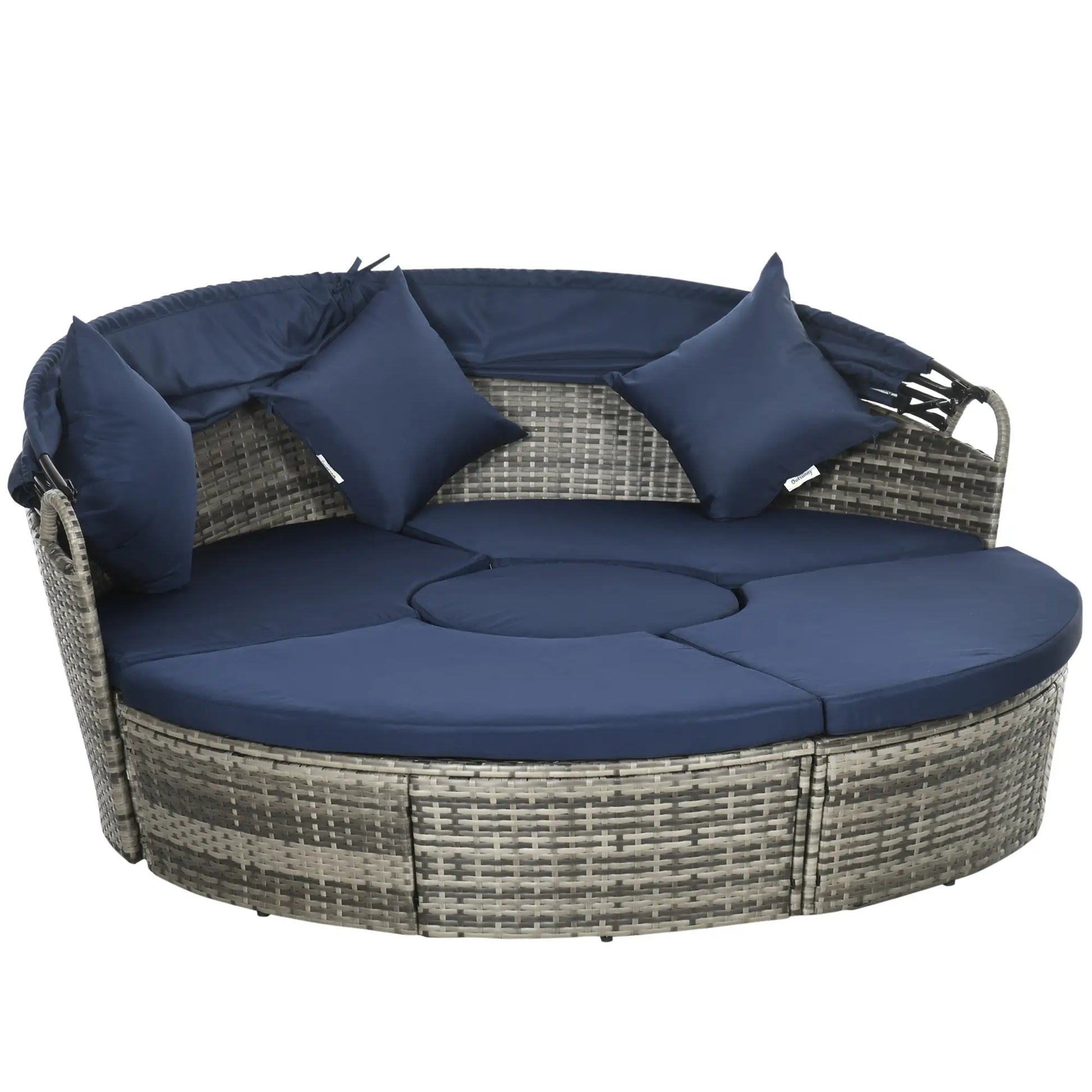Outdoor Daybed with Retractable Canopy, PE Rattan Wicker Round Sofa, Dark Blue Daybeds at Gallery Canada