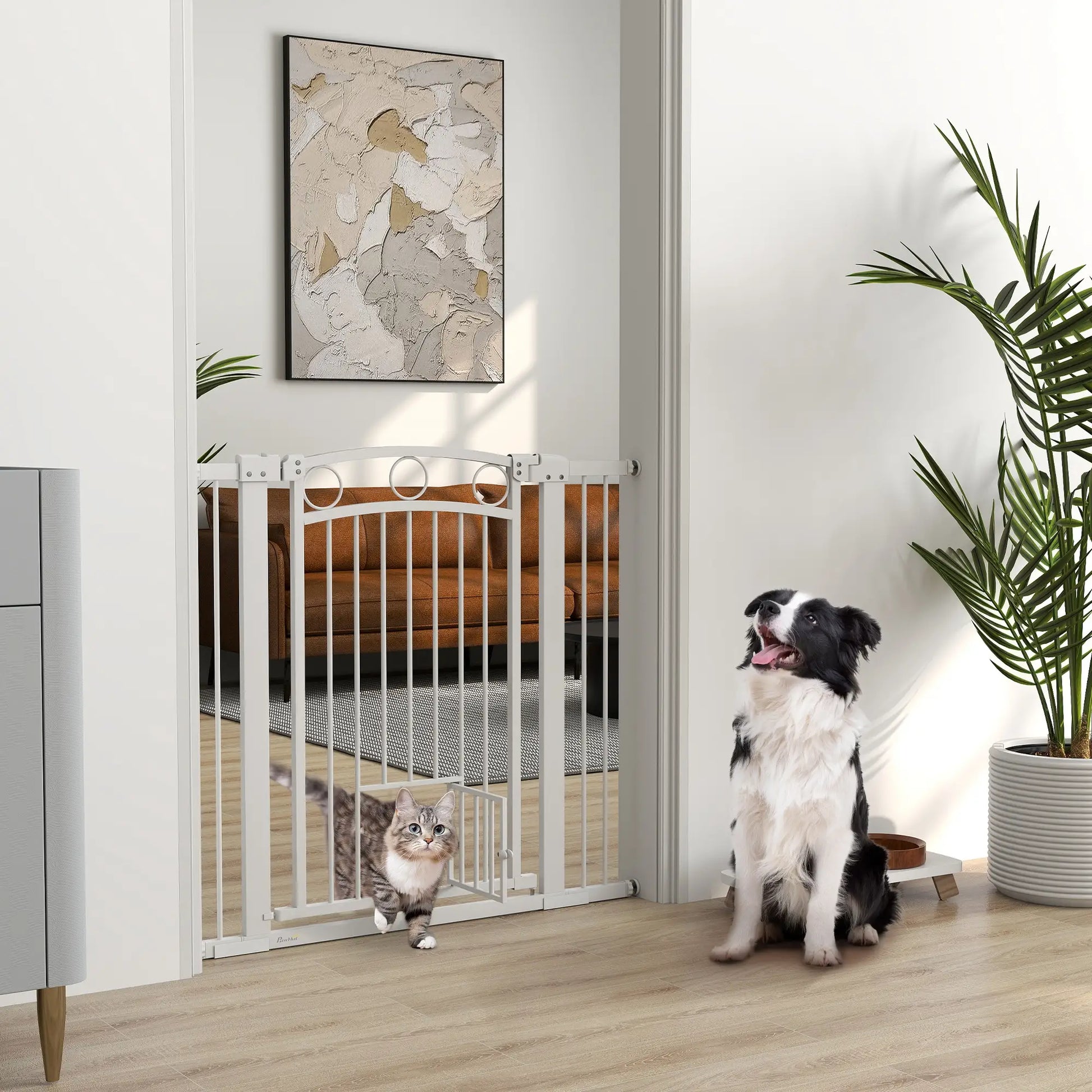 38" Extra Tall Dog Gate With Cat Door, 2 Extension Kits, 30"-41" Width Houses, Kennels & Pens at Gallery Canada