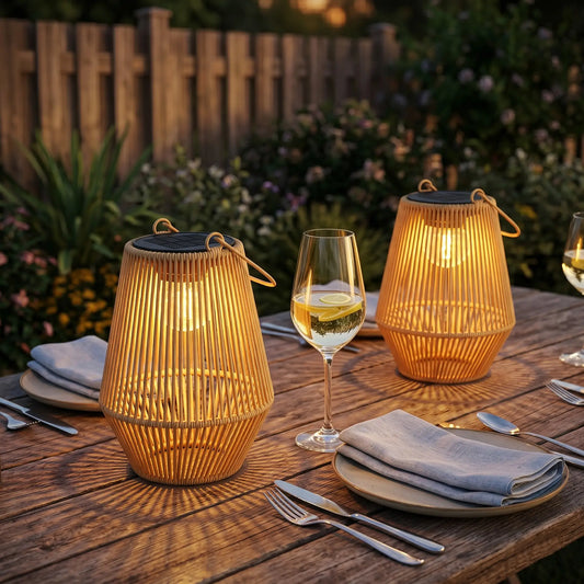 2 Pack Wicker Solar Lanterns, Outdoor Waterproof, Brown Solar Post Lamps Brown at Gallery Canada