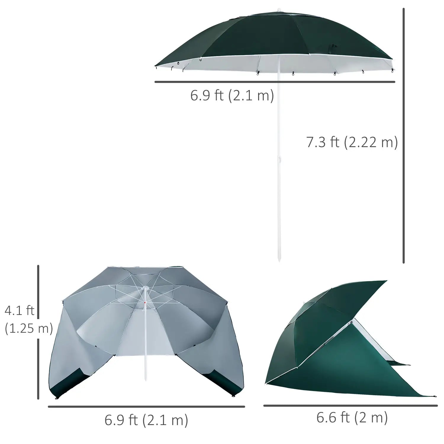 7.5FT 2-in-1 Umbrella Shelter, UPF50+ UV Protection, Dark Green Beach Umbrellas at Gallery Canada