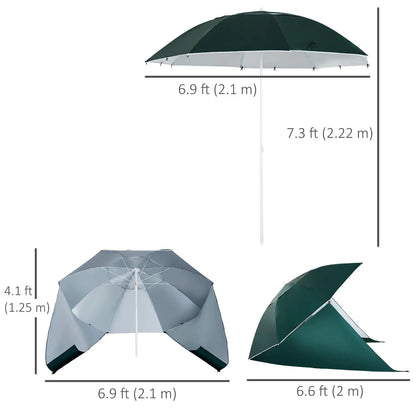 7.5FT 2-in-1 Umbrella Shelter, UPF50+ UV Protection, Dark Green Beach Umbrellas at Gallery Canada