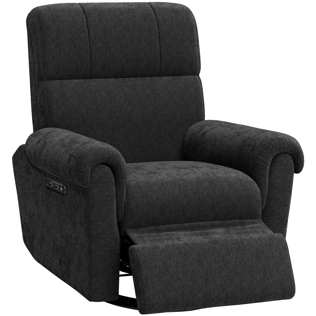 Power Recliner Chair, Fabric Upholstered, USB Ports, Swivel Rocking, Footrest, Black Single Sofas at Gallery Canada