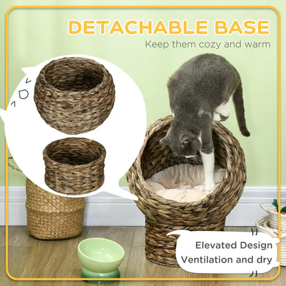 Wicker Cat Bed With Cushion, Stand, Indoor, Dark Brown Cat Houses at Gallery Canada