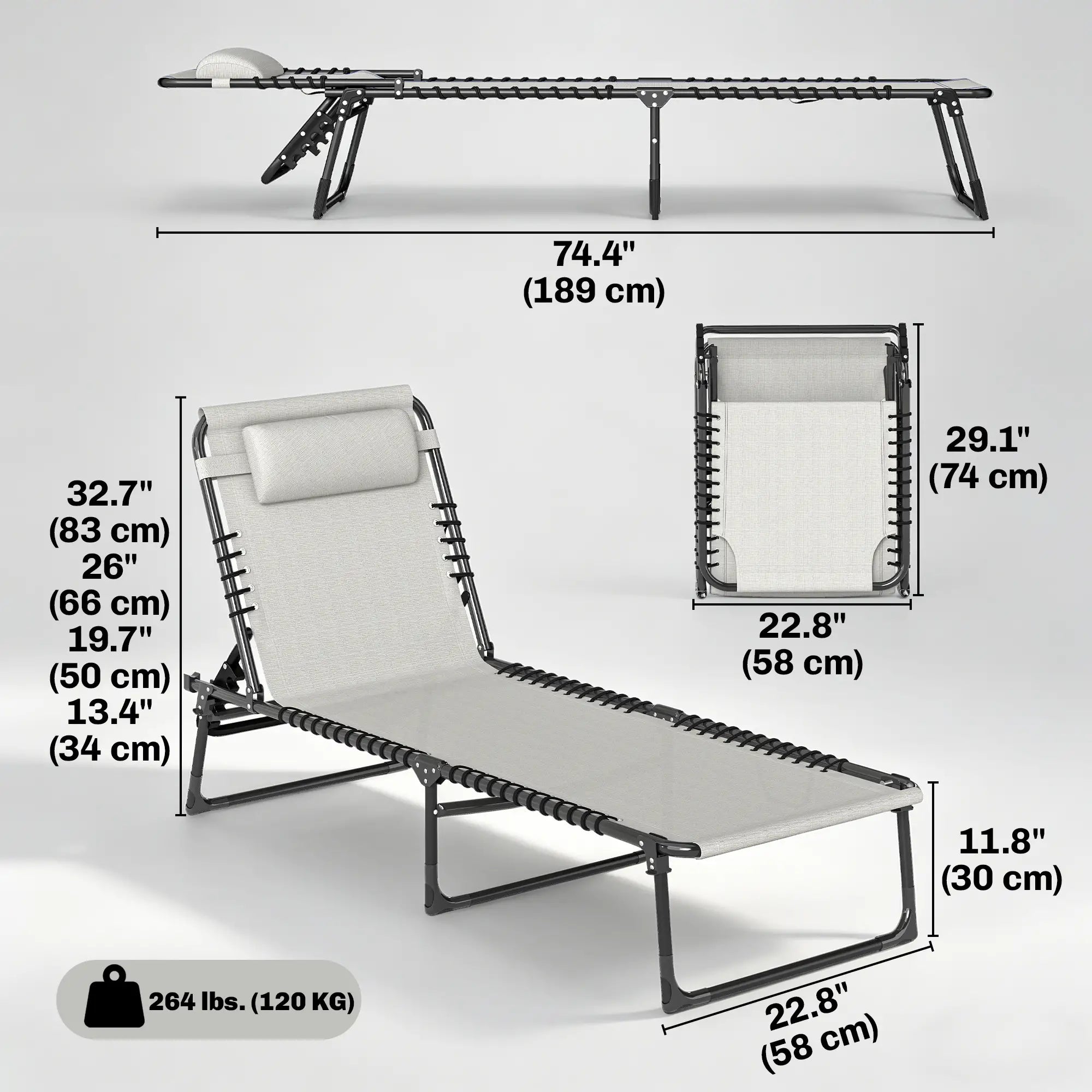 Outdoor Folding Lounge Chair, 4-Level Adjustable, Cream Lounger Chairs at Gallery Canada