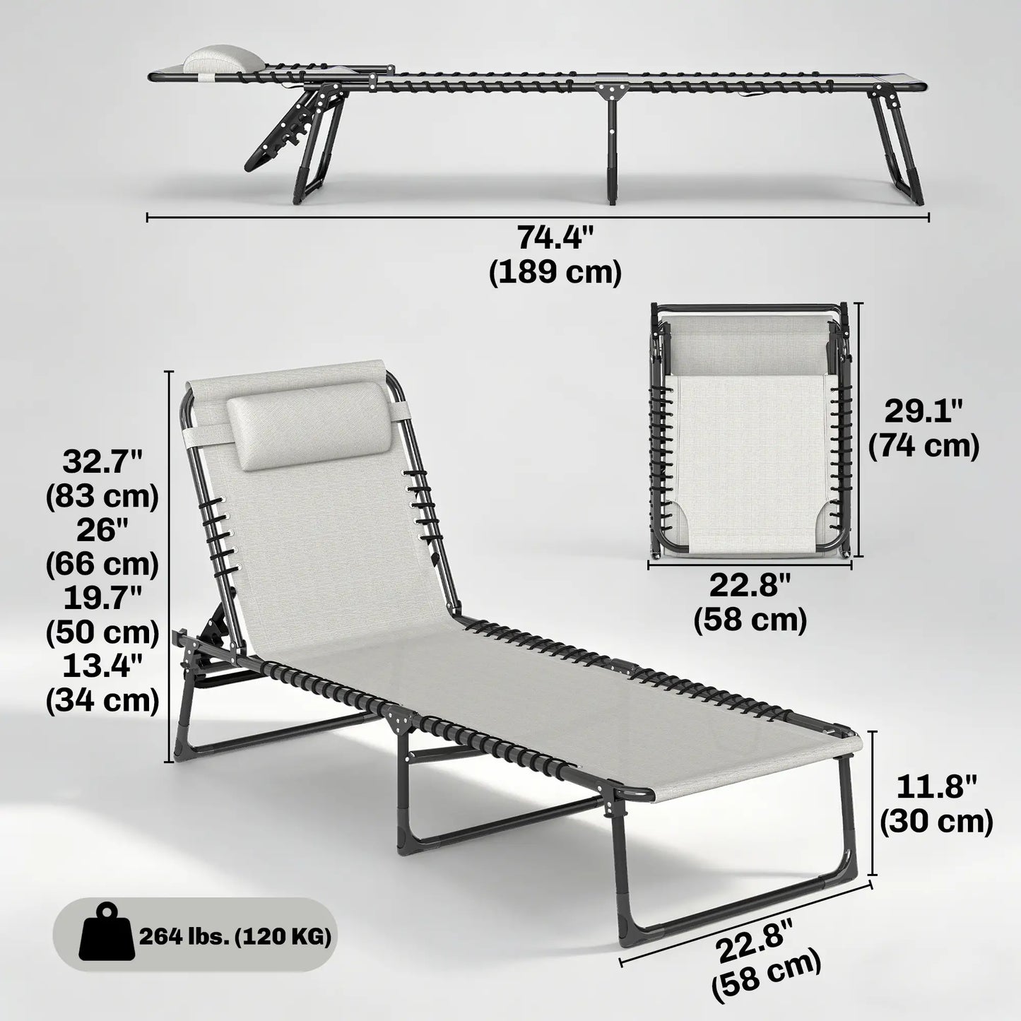 Outdoor Folding Lounge Chair, 4-Level Adjustable, Cream Lounger Chairs at Gallery Canada