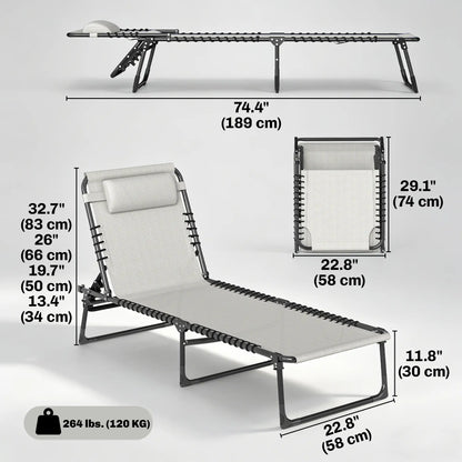 Outdoor Folding Lounge Chair, 4-Level Adjustable, Cream Lounger Chairs at Gallery Canada