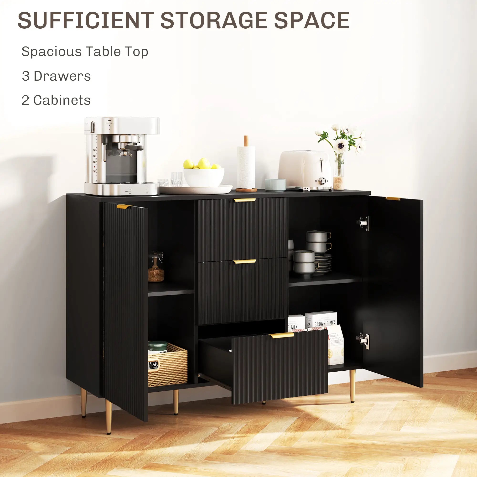 Modern Kitchen Storage Cabinet, 3 Drawers, Adjustable Shelves, Black Bar Cabinets at Gallery Canada