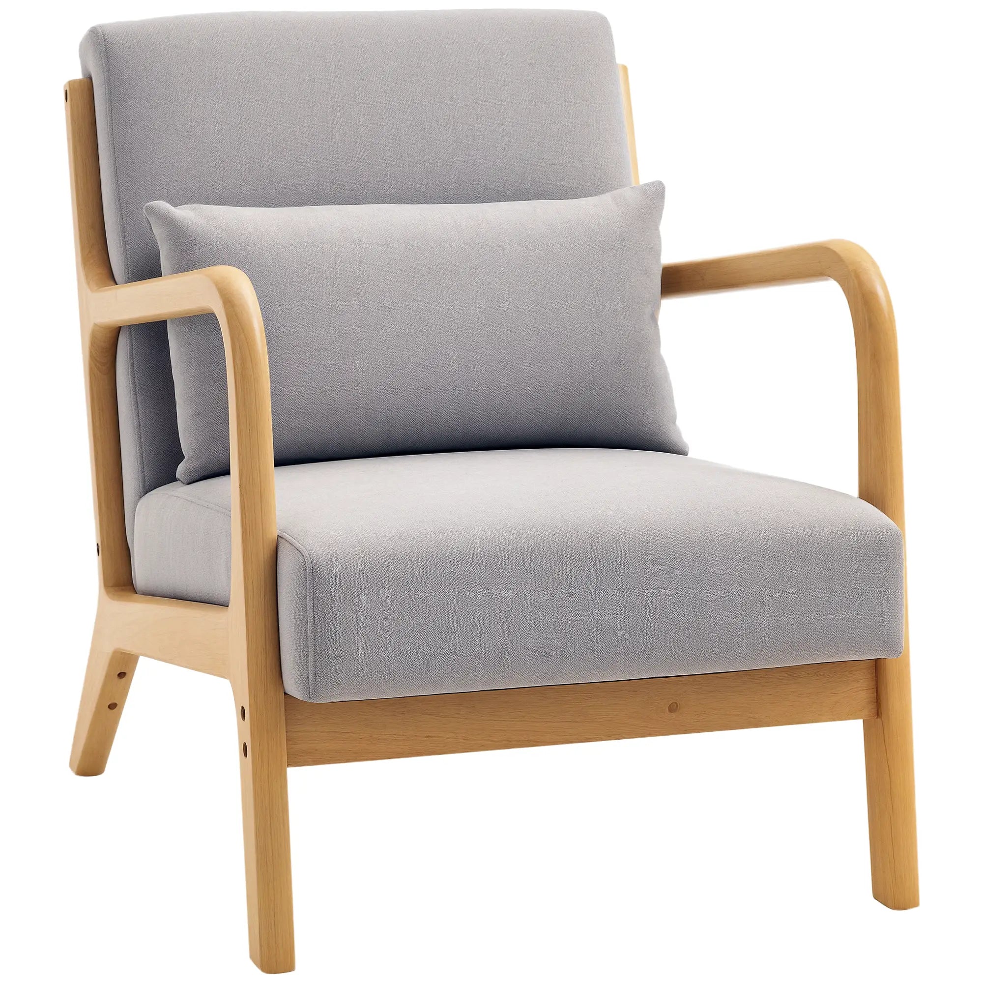 Velvet Armchair, Retro Accent Chair with Wood Legs, Grey Accent Chairs at Gallery Canada