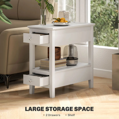 Narrow Side Table, Charging Station, USB Ports, Storage Shelf, Drawers, White Side Tables at Gallery Canada