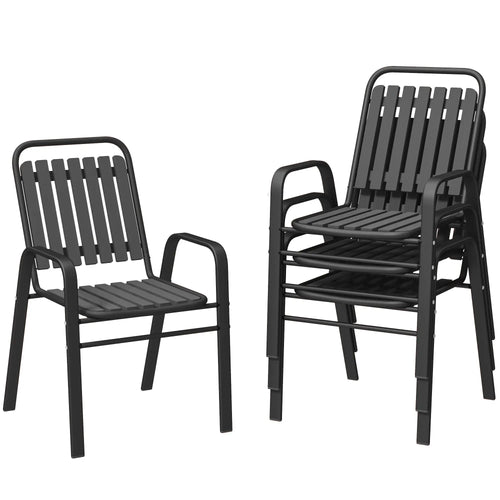 Stackable Outdoor Dining Chairs, Set of 4, Patio, Balcony, Black