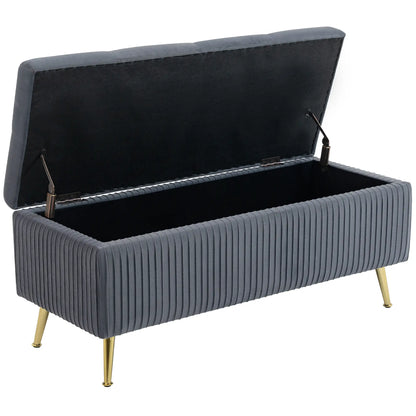 43 Inch Storage Ottoman Bench, Steel Legs, Padded Seat, Dark Grey Storage Ottomans & Benches Dark Grey at Gallery Canada
