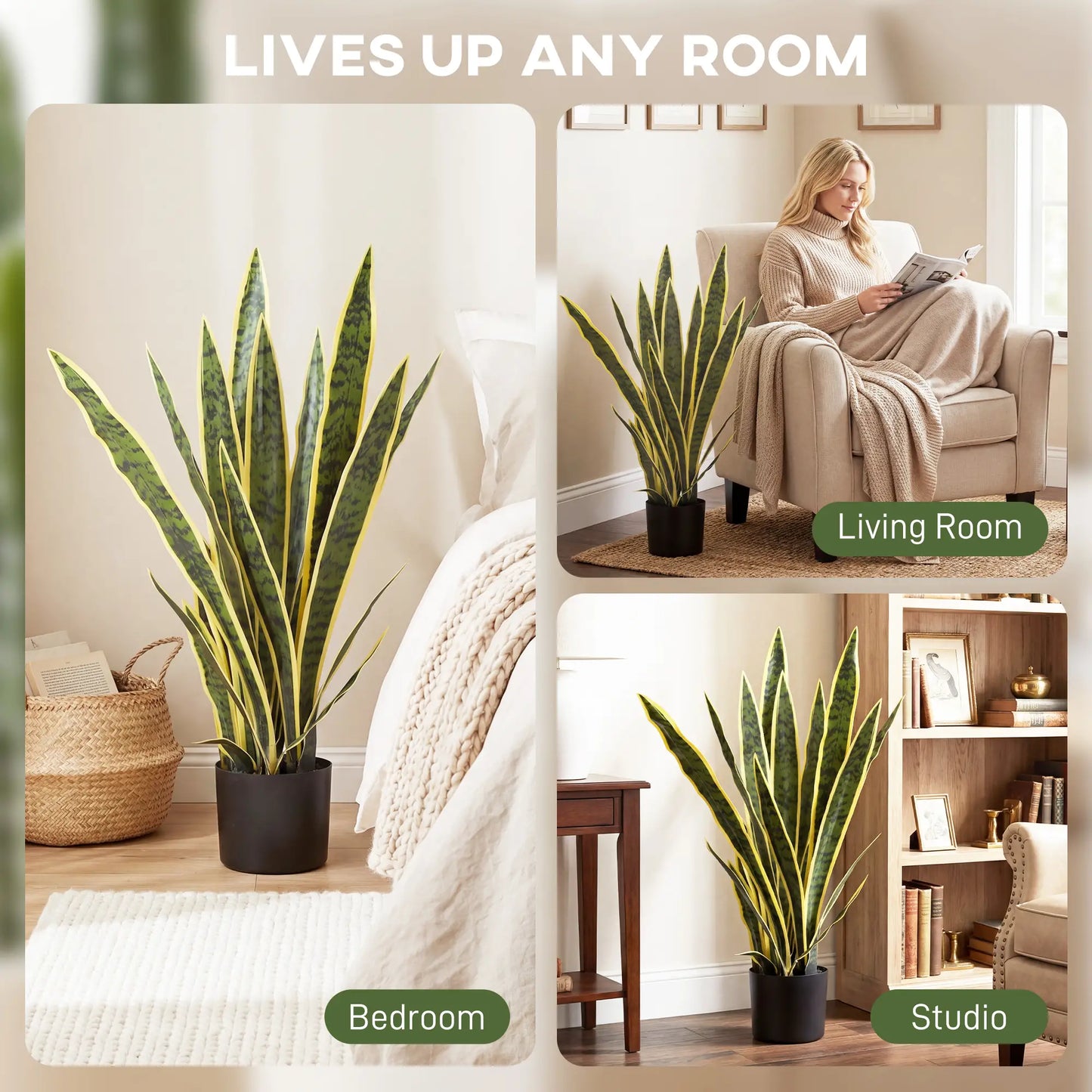 30" Artificial Snake Plant, 21 Leaves In Pot, Green Artificial Trees at Gallery Canada