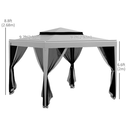 10' x 10' Outdoor Canopy Tent, Mesh Netting, Double Tier Roof, Grey Gazebos at Gallery Canada