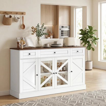 Farmhouse Sideboard Buffet Cabinet, 54", White Wood Grain Storage Cabinets at Gallery Canada