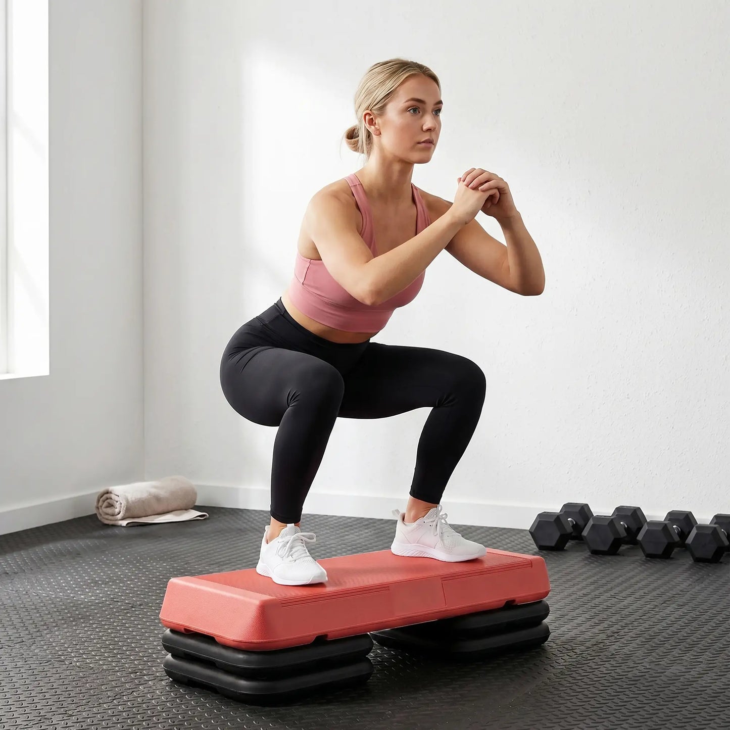 Adjustable Aerobic Stepper, 3-Level 4", 6", 8", 330lbs Capacity, Red Aerobic Equipment at Gallery Canada
