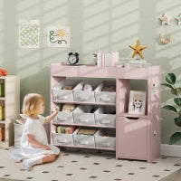 Organisateur de rangement pour jouets d'enfants, 9 boîtes en tissu, étagères de cabinet, rose