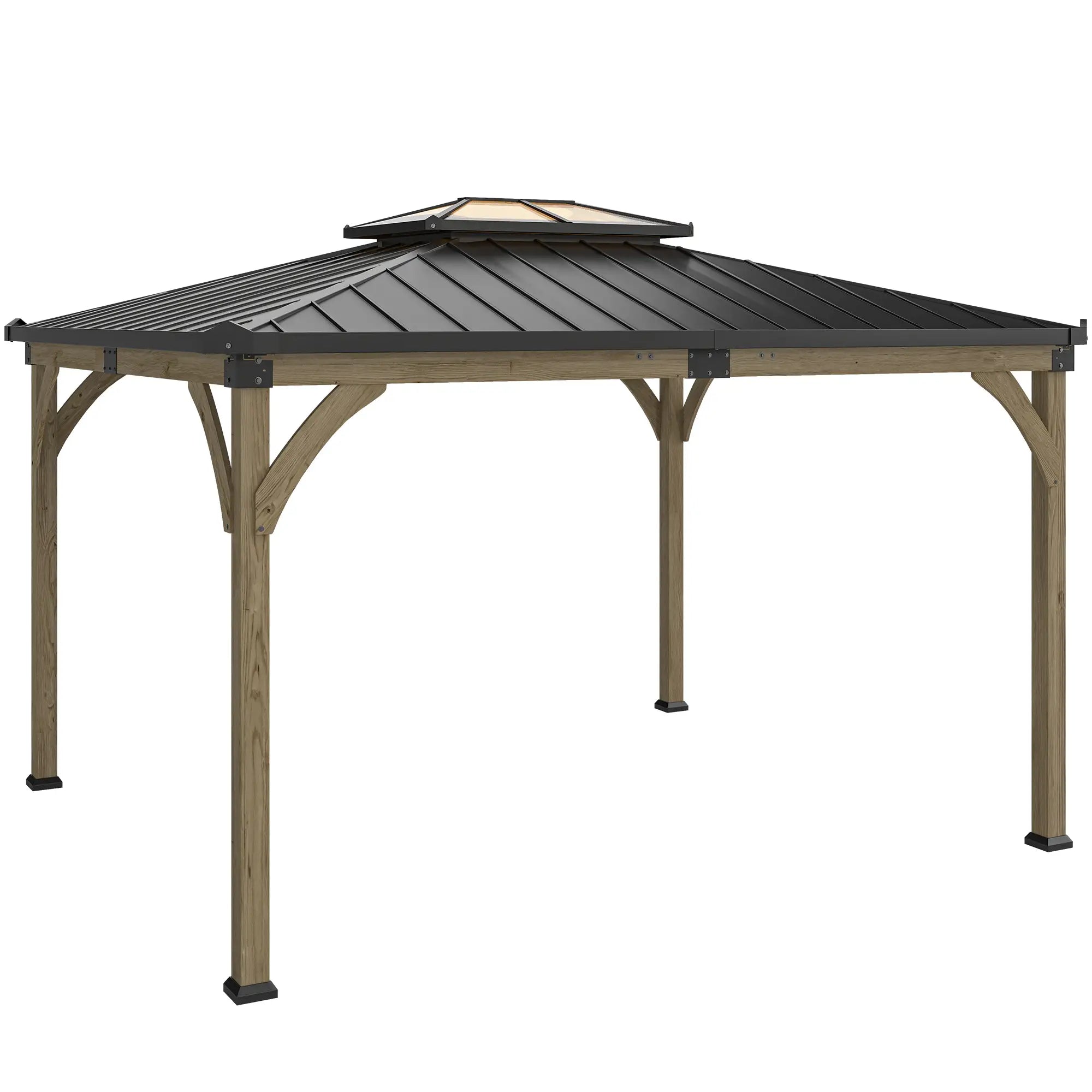 12' x 14' Hardtop Gazebo, Galvanized Steel Roof, Wood Frame, Light Walnut Gazebos at Gallery Canada