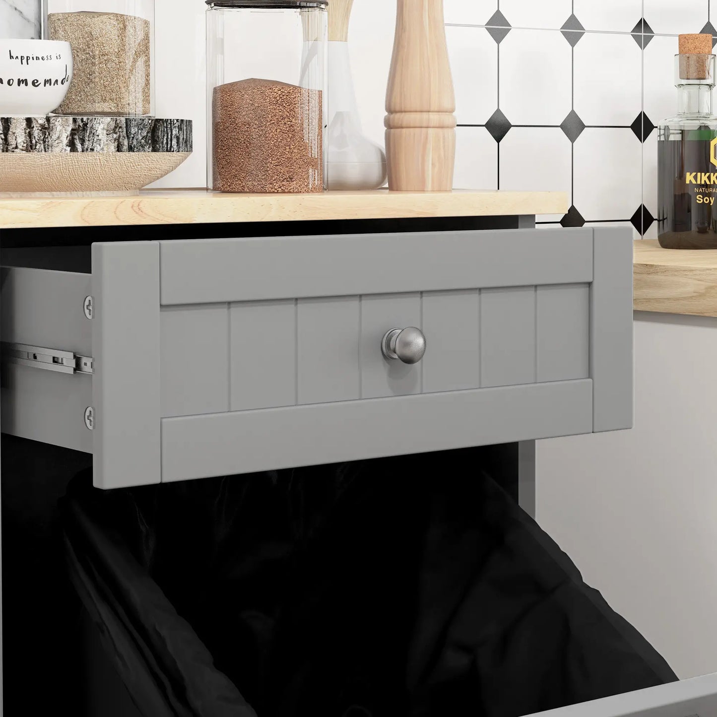 Kitchen Tilt Out Trash Bin Cabinet, Free Standing, Grey Storage Cabinets at Gallery Canada
