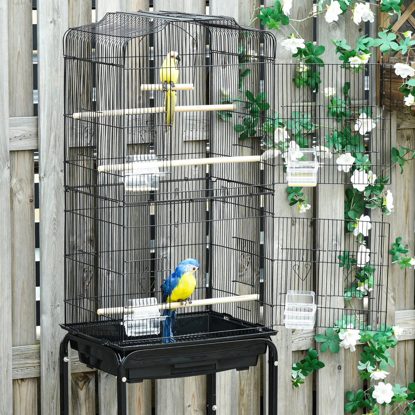 62" Rolling Bird Cage, Cockatoo House, Play Top, Storage Shelf, Wheels, Black Bird Cages at Gallery Canada